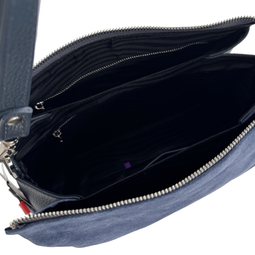 Сумка женская кожаная Vito Torelli 1065 6031/1082 синяя с замшевой вставкой