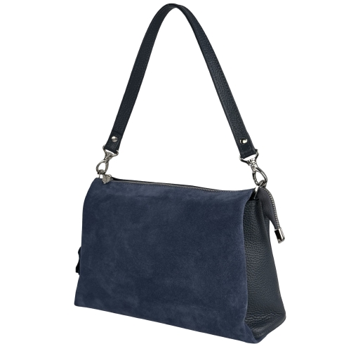 Сумка женская кожаная Vito Torelli 1065 6031/1082 синяя с замшевой вставкой