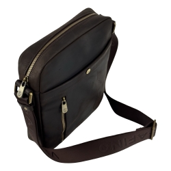Чоловіча сумка шкіряна через плече Vittorio Safino VS 011 коричнева Крейзі