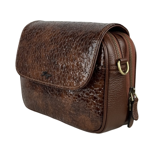 Сумка женская кожаная лакированная Karya 2567-557 коньяк