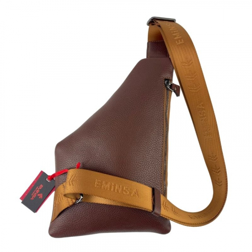 Сумка чоловіча через плече шкіряна Eminsa 6226 18-4 світло-коричнева