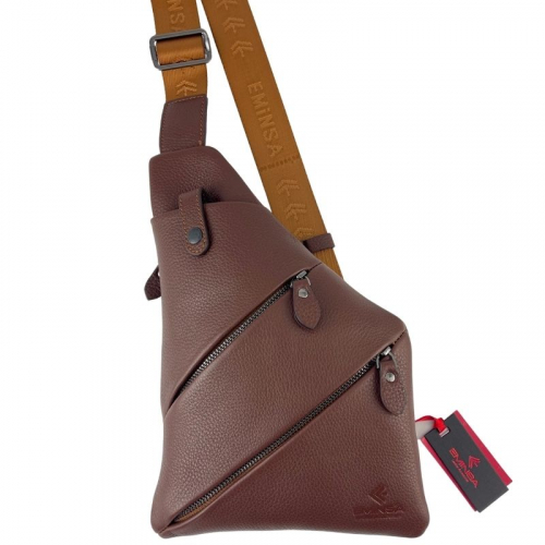 Сумка чоловіча через плече шкіряна Eminsa 6226 18-4 світло-коричнева