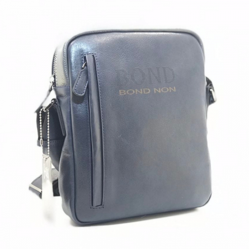 Сумка чоловіча шкіряна Bond 1161 синя із сірим