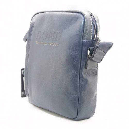 Сумка чоловіча шкіряна Bond 1161 синя із сірим
