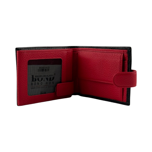 Кошелек мужской кожаный Bond 592-281-282 черный с красным внутри