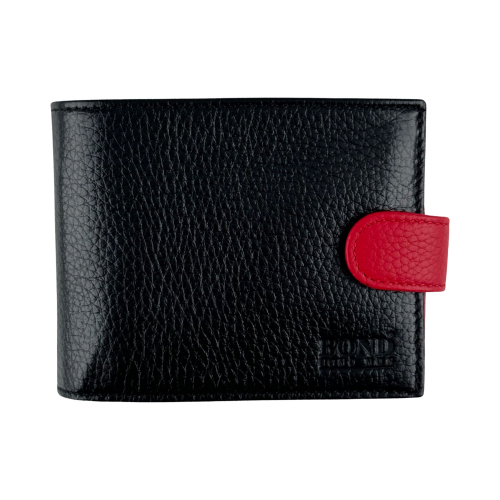 Кошелек мужской кожаный Bond 592-281-282 черный с красным внутри