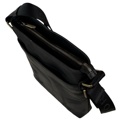 Чоловіча шкіряна сумка через плече Vittorio Safino VS 013 чорна матова Крейзі