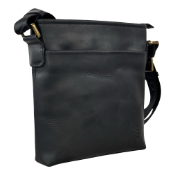 Чоловіча шкіряна сумка через плече Vittorio Safino VS 013 чорна матова Крейзі