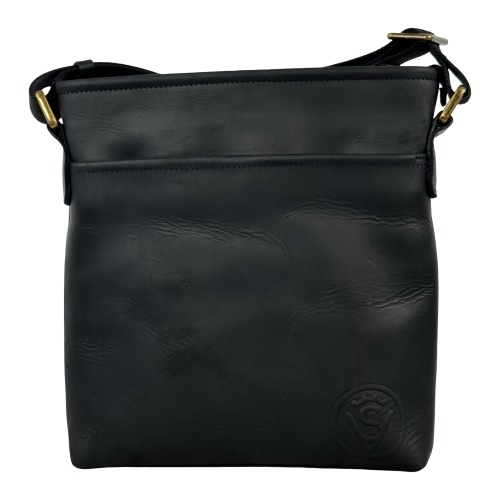 Чоловіча шкіряна сумка через плече Vittorio Safino VS 013 чорна матова Крейзі