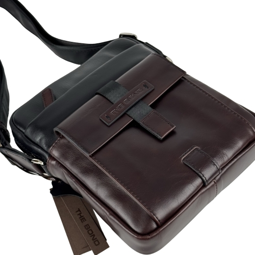 Сумка чоловіча шкіряна The Bond 1114-1-4 чорна з темно-коричневою вставкою