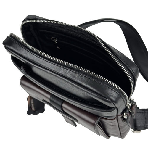 Сумка чоловіча шкіряна The Bond 1114-1-4 чорна з темно-коричневою вставкою