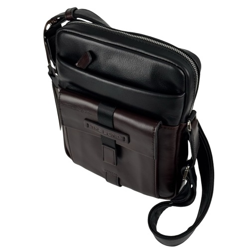 Сумка чоловіча шкіряна The Bond 1114-1-4 чорна з темно-коричневою вставкою