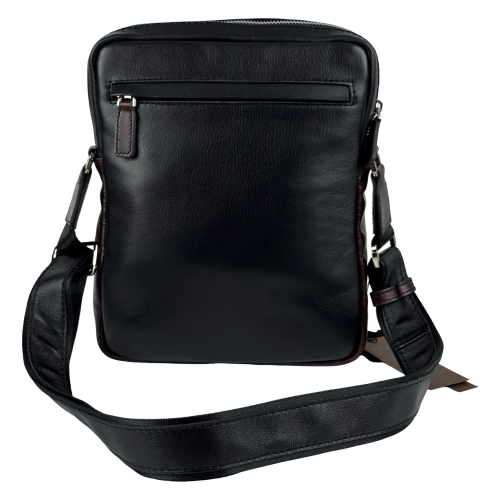 Сумка чоловіча шкіряна The Bond 1114-1-4 чорна з темно-коричневою вставкою