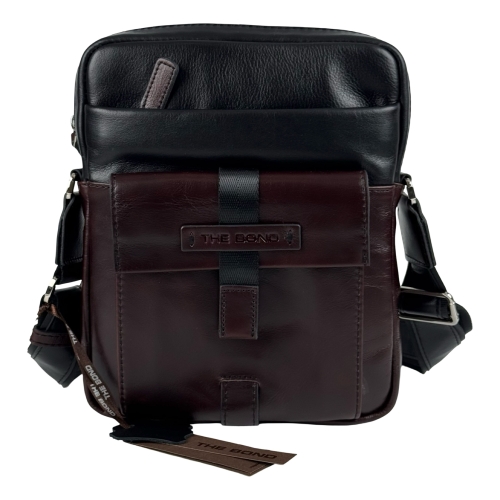 Сумка чоловіча шкіряна The Bond 1114-1-4 чорна з темно-коричневою вставкою