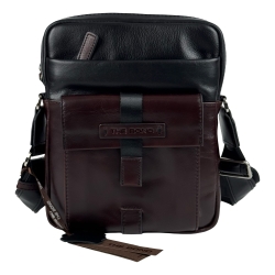 Сумка чоловіча шкіряна The Bond 1114-1-4 чорна з темно-коричневою вставкою