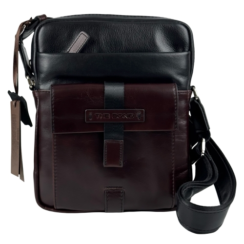 Сумка чоловіча шкіряна The Bond 1114-1-4 чорна з темно-коричневою вставкою