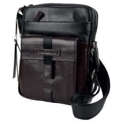 Сумка чоловіча шкіряна The Bond 1114-1-4 чорна з темно-коричневою вставкою
