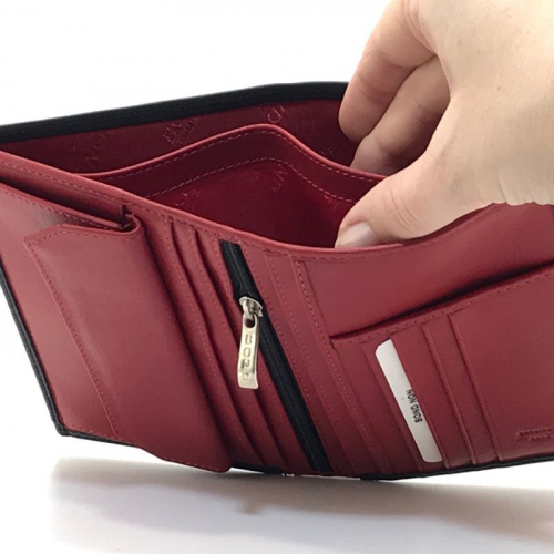 ​Гаманець чоловічий шкіряний гладкий Bond 509-1-8 чорний (всередині червоний)