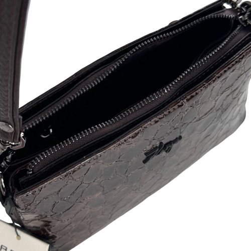 Сумка женская кожаная лакированная Karya 5072-654 темно-коричневая