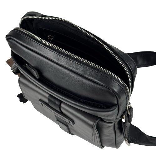 Сумка чоловіча шкіряна The Bond 1114-1-5 чорна із сірою вставкою