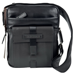 Сумка чоловіча шкіряна The Bond 1114-1-5 чорна із сірою вставкою