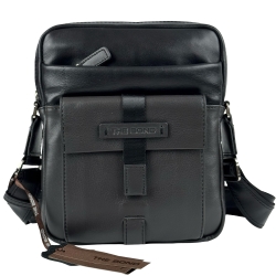 Сумка чоловіча шкіряна The Bond 1114-1-5 чорна із сірою вставкою