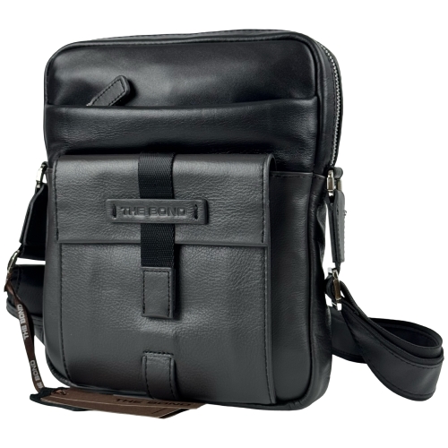 Сумка чоловіча шкіряна The Bond 1114-1-5 чорна із сірою вставкою