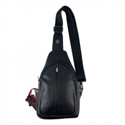 Сумка чоловіча через плече шкіряна Eminsa 40187 18-1 чорна з червоно-білою вставкою