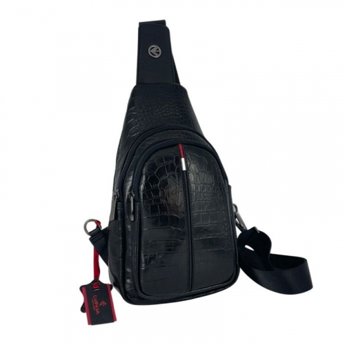 Сумка мужская через плечо под крокодиловую кожу Eminsa 40187 15-1 черная с красно-белой вставкой