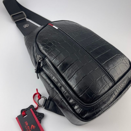 Сумка мужская через плечо под крокодиловую кожу Eminsa 40187 15-1 черная с красно-белой вставкой