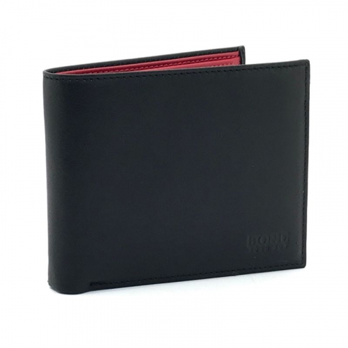 Гаманець чоловічий шкіряний гладкий Bond 519-1-8 чорний (всередині червоний)