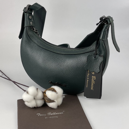 Сумка-напівмісяць жіноча шкіряна Tony Bellucci 0400-1005 темно-зелена