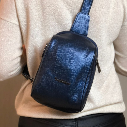 Сумка через плечо женская кожаная Tony Bellucci 0348 синяя металик