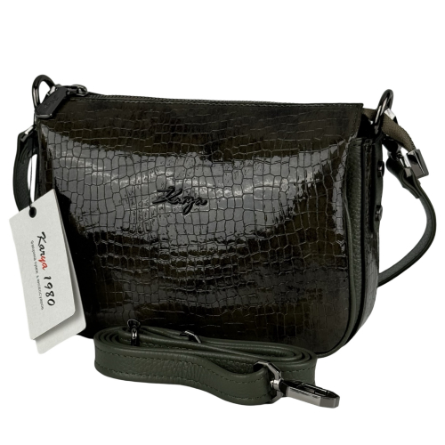 Сумка женская кожаная лакированная Karya 5069 хаки