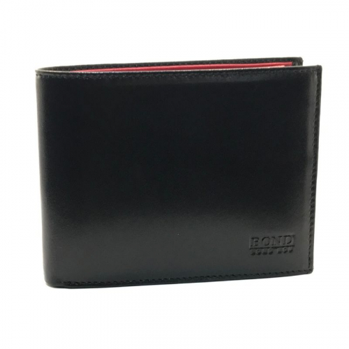 Кошелек мужской кожаный гладкий Bond 540-1-8 черный (внутри красный)