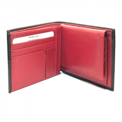 Гаманець чоловічий шкіряний гладкий Bond 540-1-8 чорний (всередині червоний)
