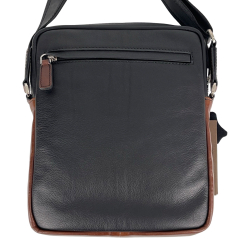 Сумка мужская кожаная The Bond 1114-1-3 черная с светло-коричневыми вставками