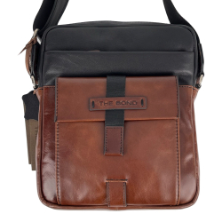 Сумка мужская кожаная The Bond 1114-1-3 черная с светло-коричневыми вставками