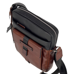 Сумка мужская кожаная The Bond 1114-1-3 черная с светло-коричневыми вставками