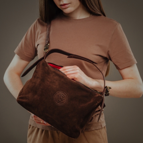 Сумка жіноча замшева Vittorio Safino VSL 043 коричнева (ручка шкіра Вінтаж)