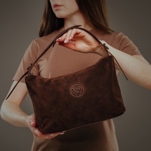 Сумка жіноча замшева Vittorio Safino VSL 043 коричнева (ручка шкіра Вінтаж)