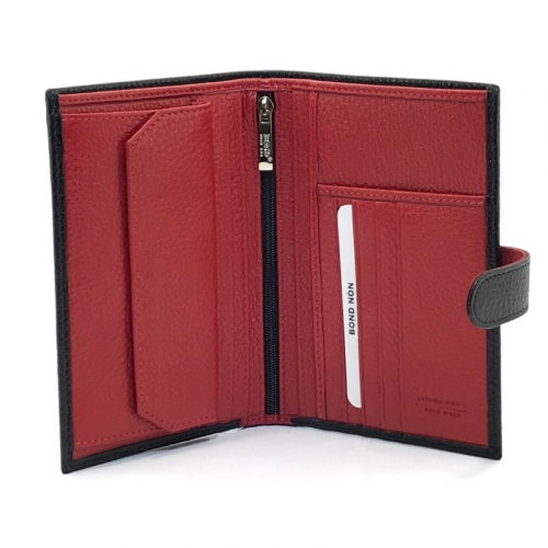 Гаманець чоловічий шкіряний гладкий Bond 509-281-282 чорний (всередині червоний)
