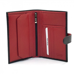 Гаманець чоловічий шкіряний гладкий Bond 509-281-282 чорний (всередині червоний)