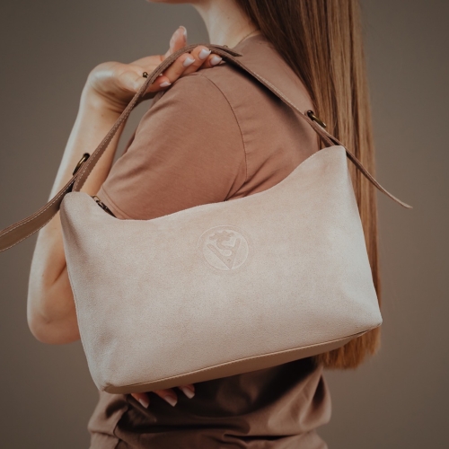 Сумка женская замшевая Vittorio Safino VSL 043 бежевая (ручка кожа Корсика)