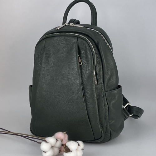 Рюкзак женский кожаный Genuine Leather 543311 темно-зеленый