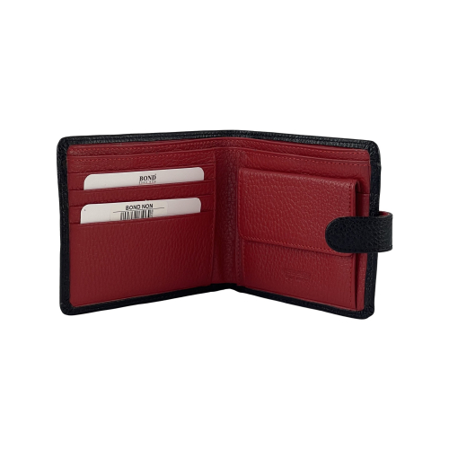 Кошелек мужской кожаный Bond 547-281-282 черный (внутри красный)