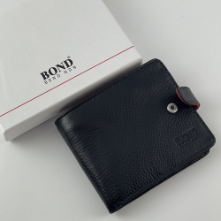 Гаманець чоловічий шкіряний Bond 547-281-282 чорний (червоний всередині)