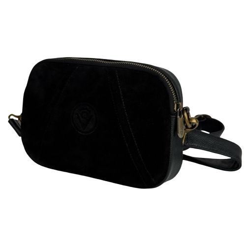 Сумка жіноча шкіряна із замшевою вставкою Vittorio Safino VSL 001 чорна 