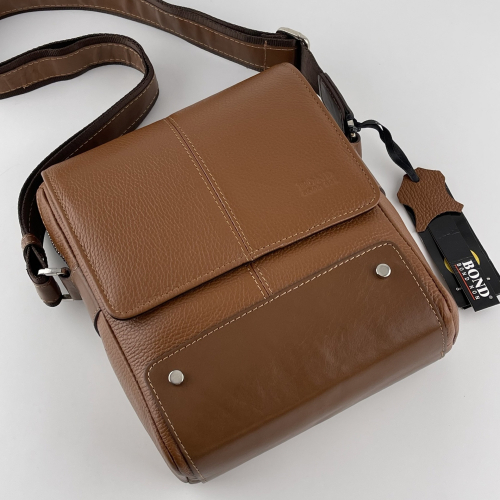 Сумка мужская через плечо кожаная Bond Non 1088-285 светло коричневая