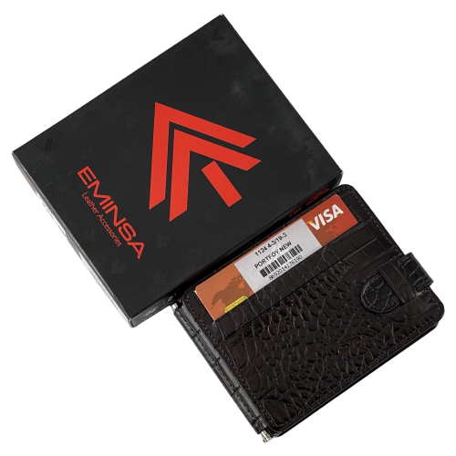 Кошелек-зажим для денег мужской кожаный Eminsa 1124 4-3/19-3 темно-коричневый